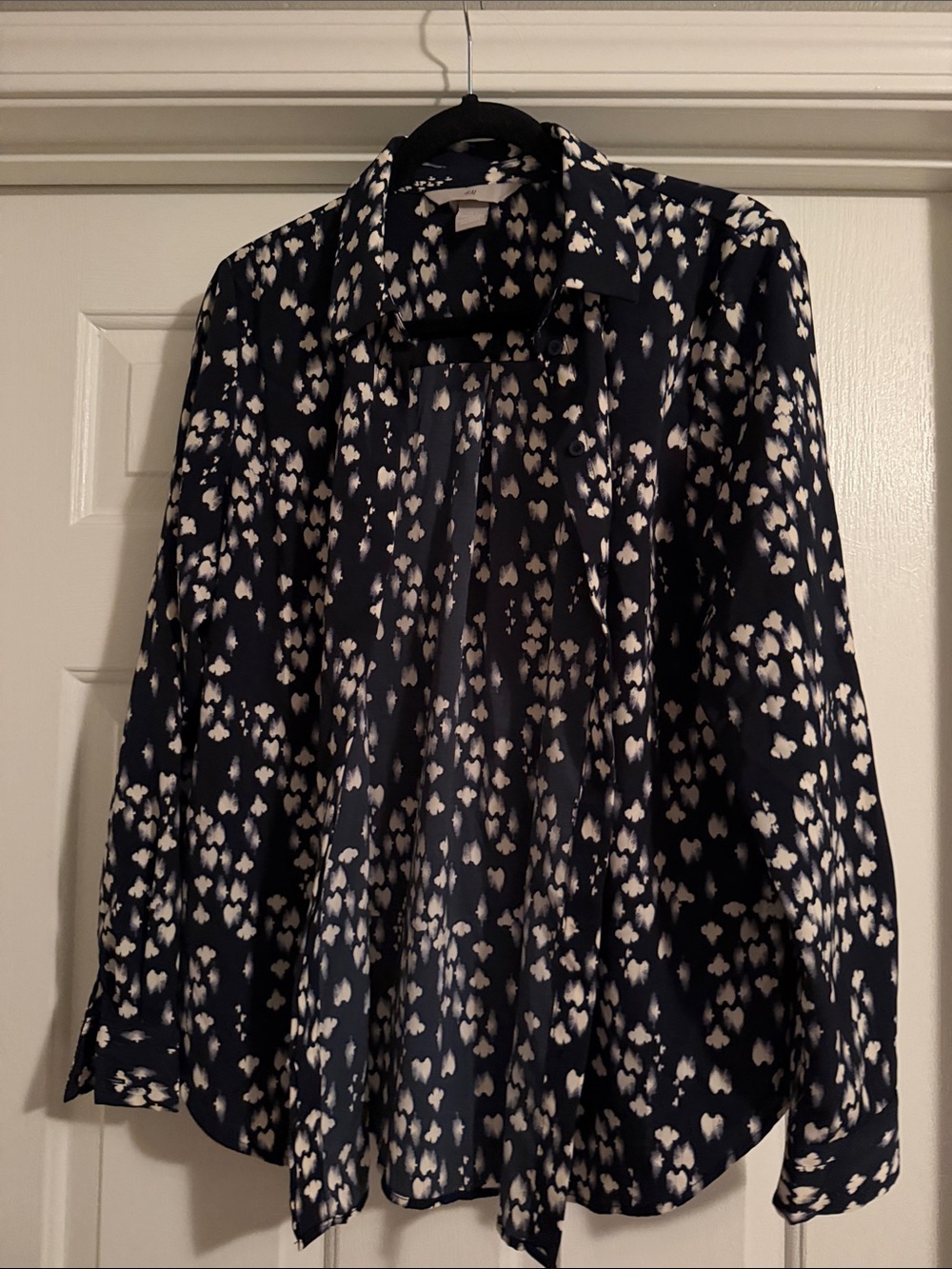 Women's Navy Blue Patterned Button-Up Shirt
